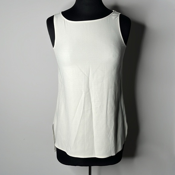 EILEEN FISHER Silk Georgette Crepe Ballet Neck Tank Size SEE MEASUREMENTS - Picture 5 of 9